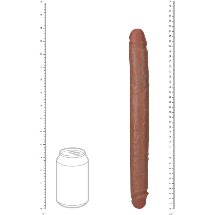 Shots Toys Dildos Shots Real Rock Straight Slim 14 Inch Double Dildo Tan