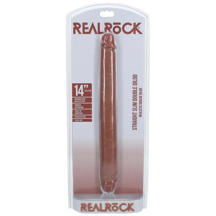Shots Toys Dildos Shots Real Rock Straight Slim 14 Inch Double Dildo Tan